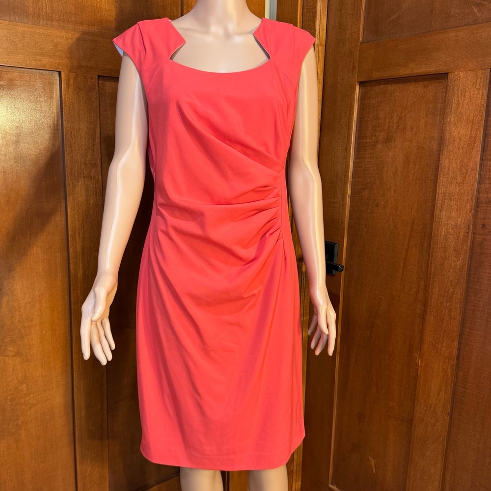 Calvin Klein Pink Asymmetrical Ruched Midi Dress